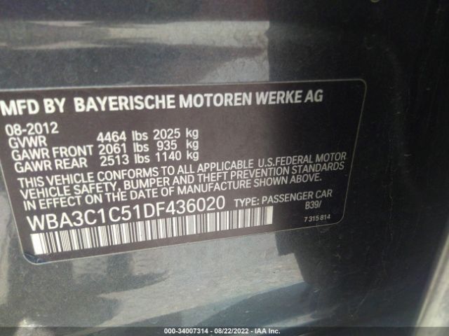 Photo 8 VIN: WBA3C1C51DF436020 - BMW 3 SERIES 