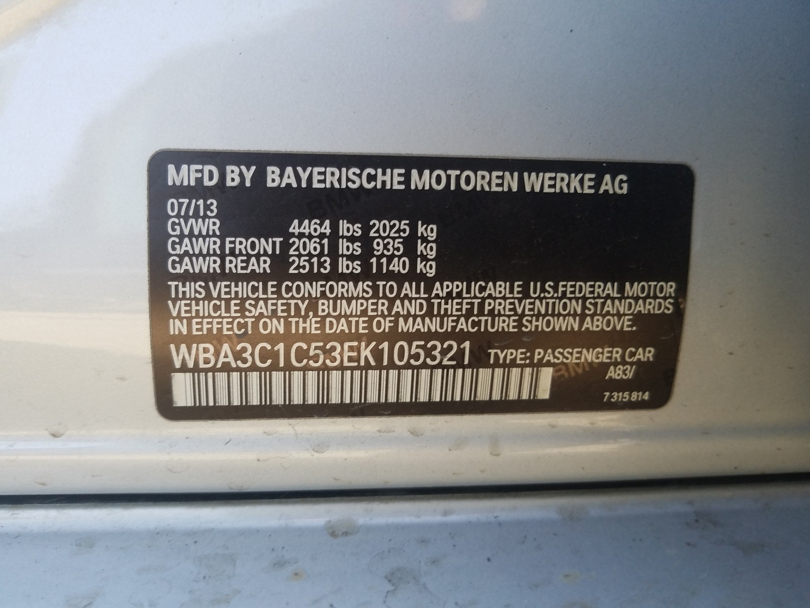 Photo 9 VIN: WBA3C1C53EK105321 - BMW 328 I SULE 