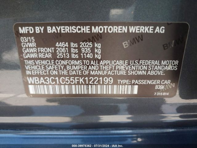 Photo 8 VIN: WBA3C1C55FK122199 - BMW 328I 