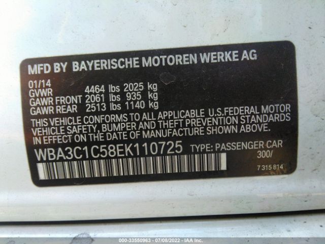 Photo 8 VIN: WBA3C1C58EK110725 - BMW 3 SERIES 