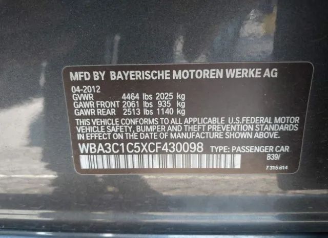 Photo 8 VIN: WBA3C1C5XCF430098 - BMW 3 SERIES 