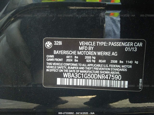 Photo 8 VIN: WBA3C1G50DNR47590 - BMW 328I 