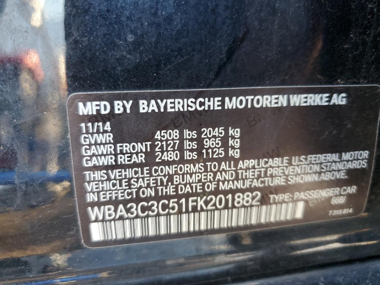 Photo 11 VIN: WBA3C3C51FK201882 - BMW 3ER 