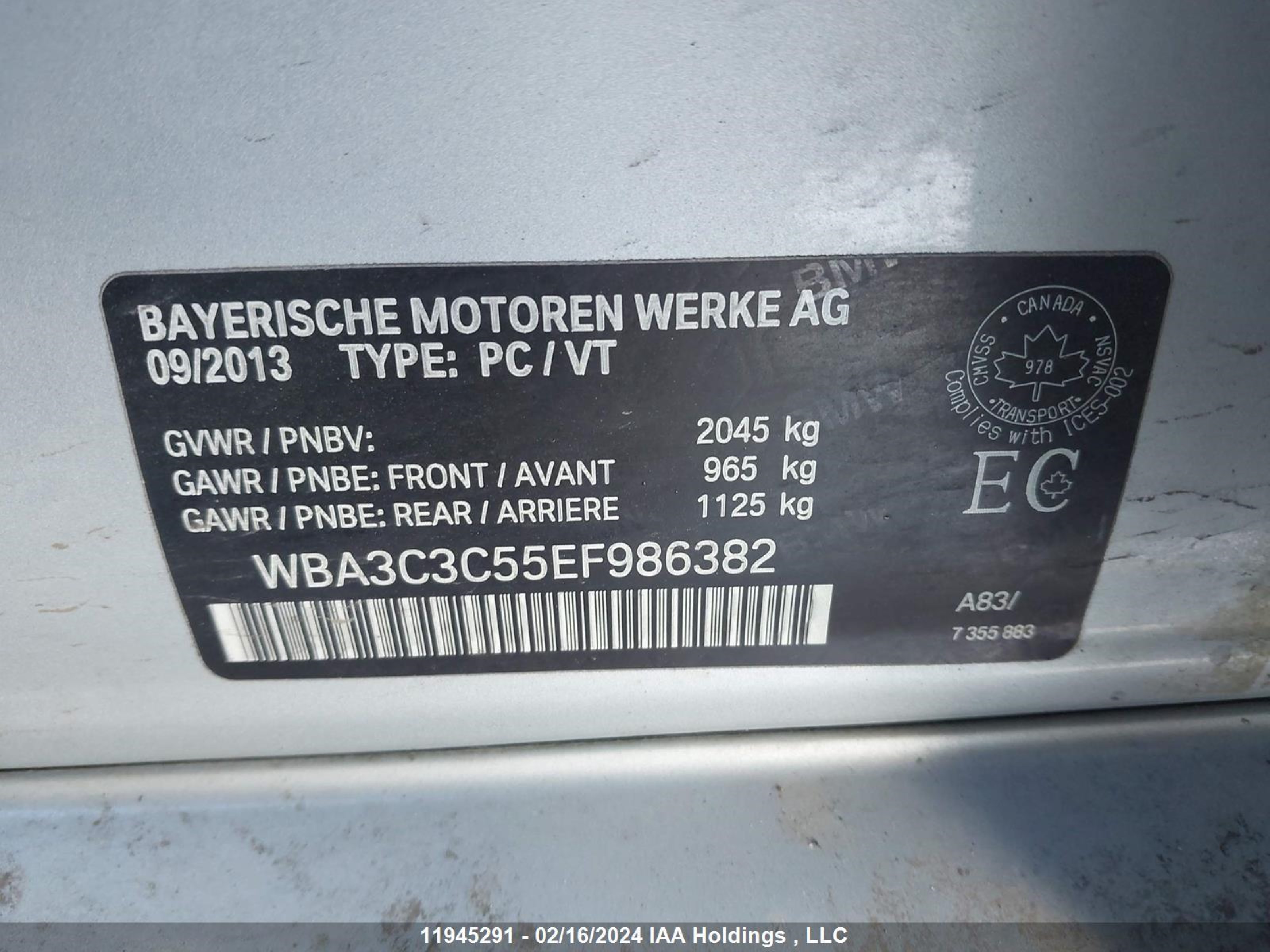 Photo 8 VIN: WBA3C3C55EF986382 - BMW 3ER 