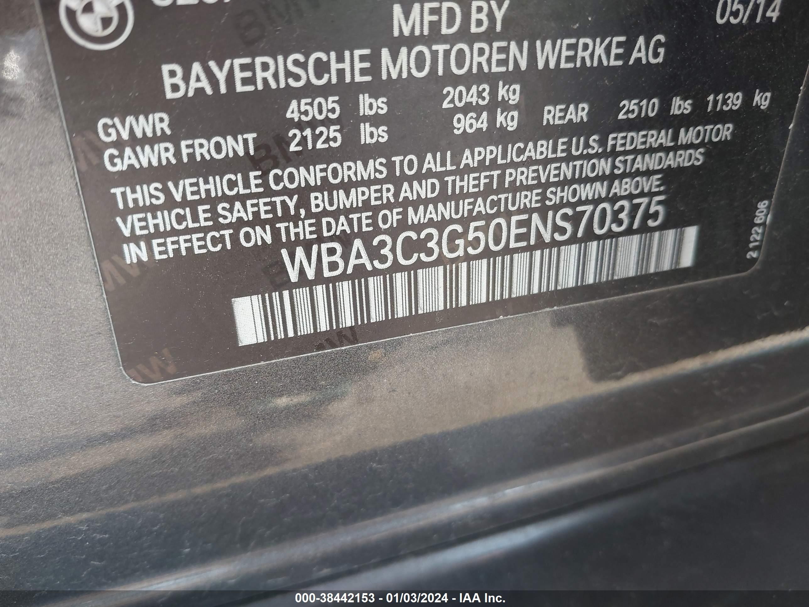 Photo 8 VIN: WBA3C3G50ENS70375 - BMW 3ER 