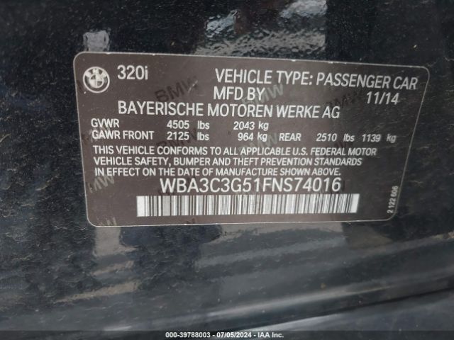 Photo 8 VIN: WBA3C3G51FNS74016 - BMW 320I 