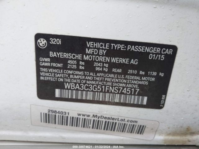 Photo 8 VIN: WBA3C3G51FNS74517 - BMW 320I 