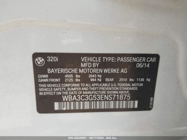 Photo 8 VIN: WBA3C3G53ENS71875 - BMW 320I 