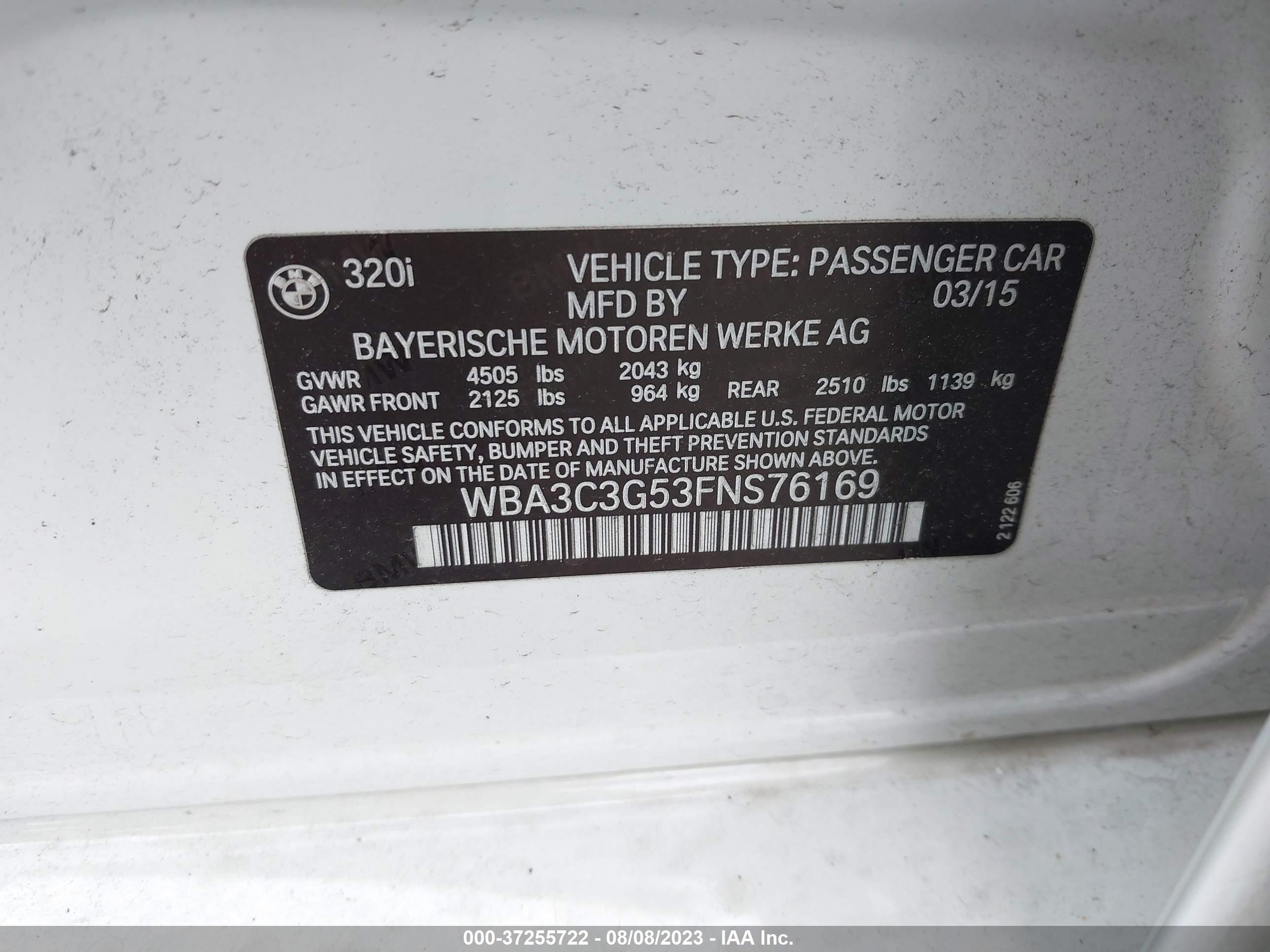 Photo 8 VIN: WBA3C3G53FNS76169 - BMW 3ER 