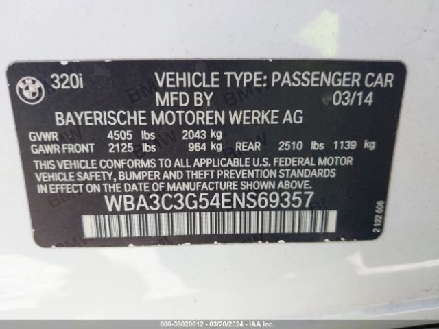 Photo 8 VIN: WBA3C3G54ENS69357 - BMW 320I 