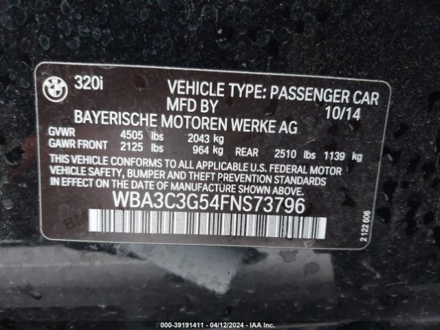 Photo 8 VIN: WBA3C3G54FNS73796 - BMW 320I 