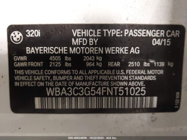 Photo 8 VIN: WBA3C3G54FNT51025 - BMW 320I 