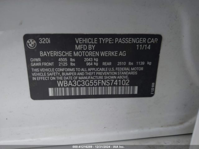 Photo 8 VIN: WBA3C3G55FNS74102 - BMW 320I 