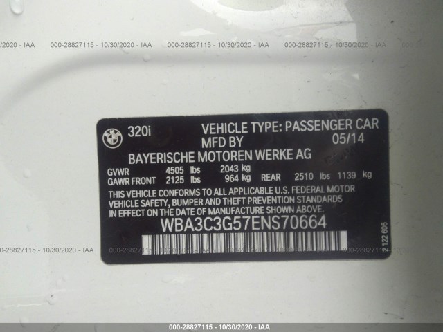 Photo 8 VIN: WBA3C3G57ENS70664 - BMW 320HI 