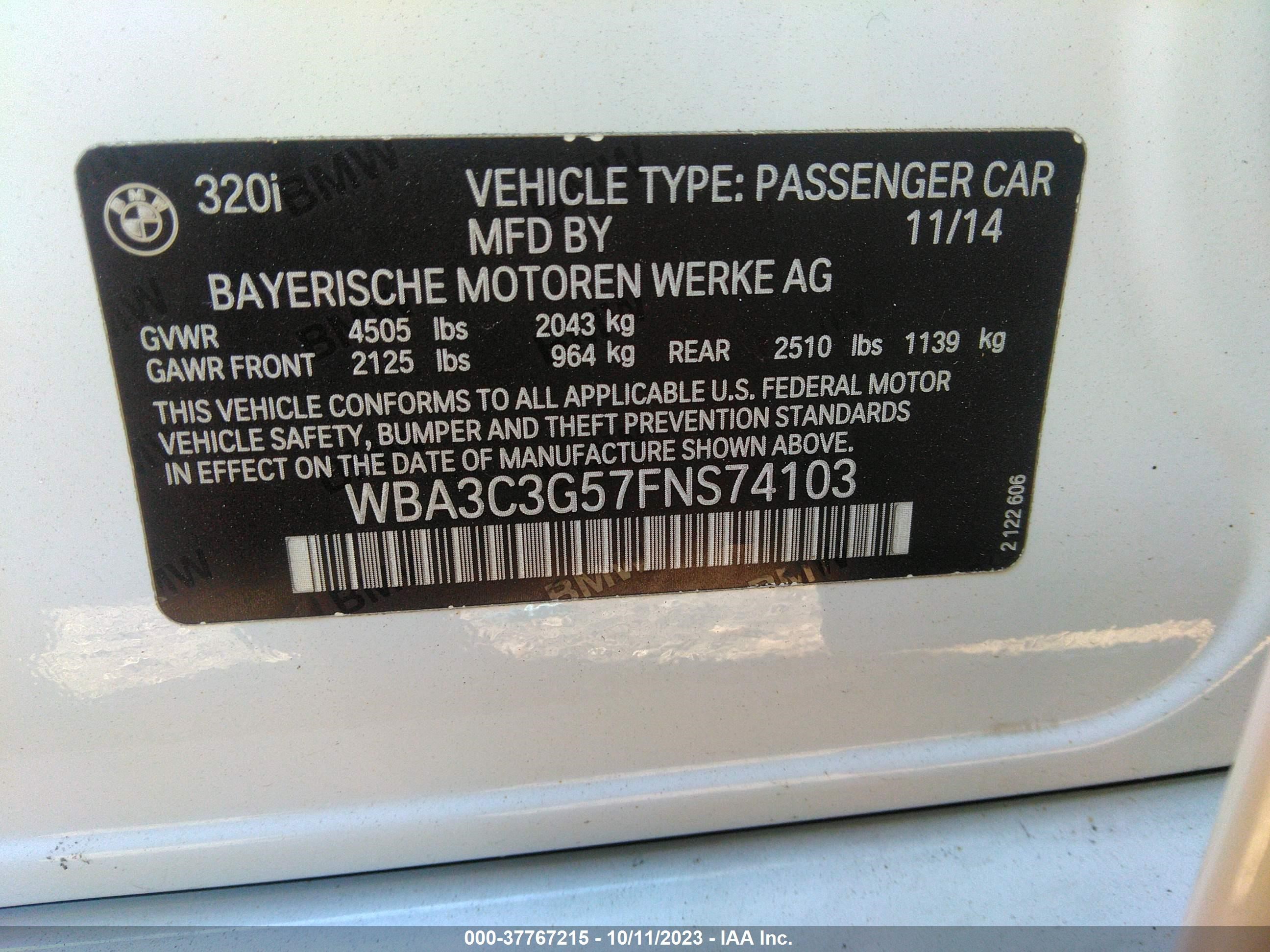 Photo 8 VIN: WBA3C3G57FNS74103 - BMW 3ER 