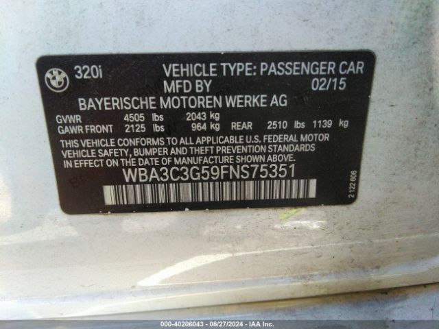 Photo 8 VIN: WBA3C3G59FNS75351 - BMW 320I 