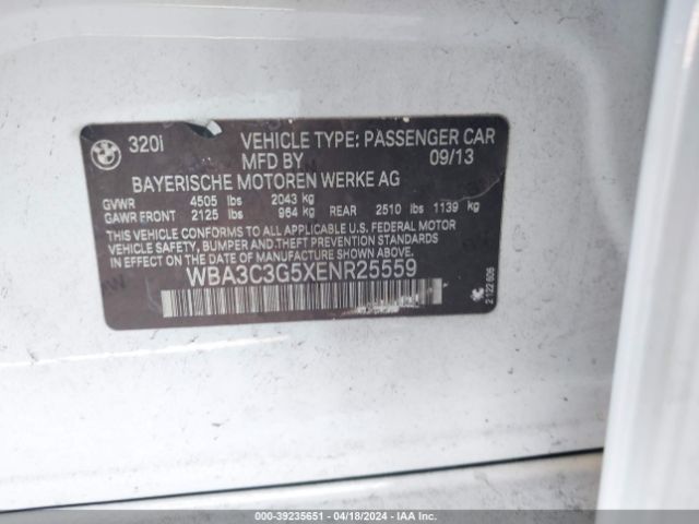 Photo 8 VIN: WBA3C3G5XENR25559 - BMW 320I 