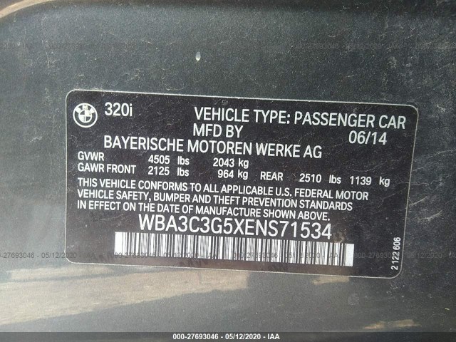 Photo 8 VIN: WBA3C3G5XENS71534 - BMW 3 