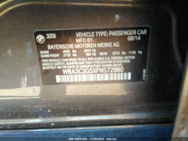 Photo 8 VIN: WBA3C3G5XFNS72880 - BMW 320I 