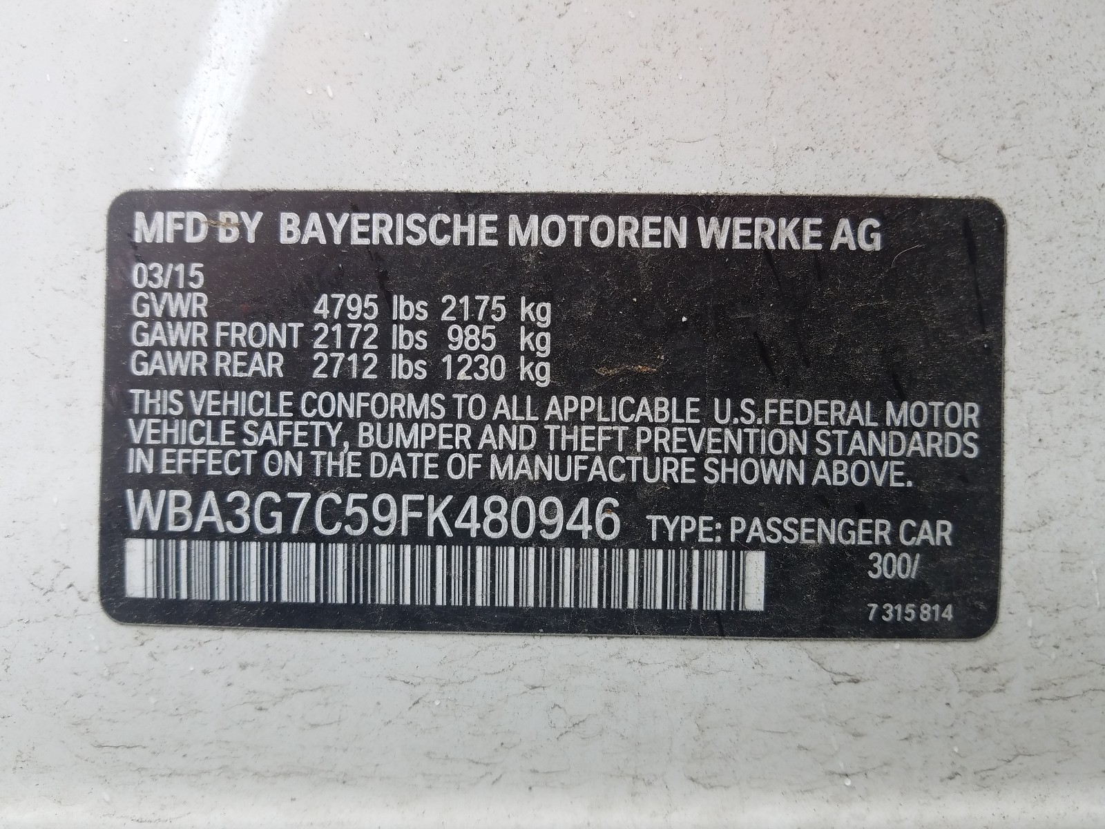 Photo 9 VIN: WBA3G7C59FK480946 - BMW 328 XI 