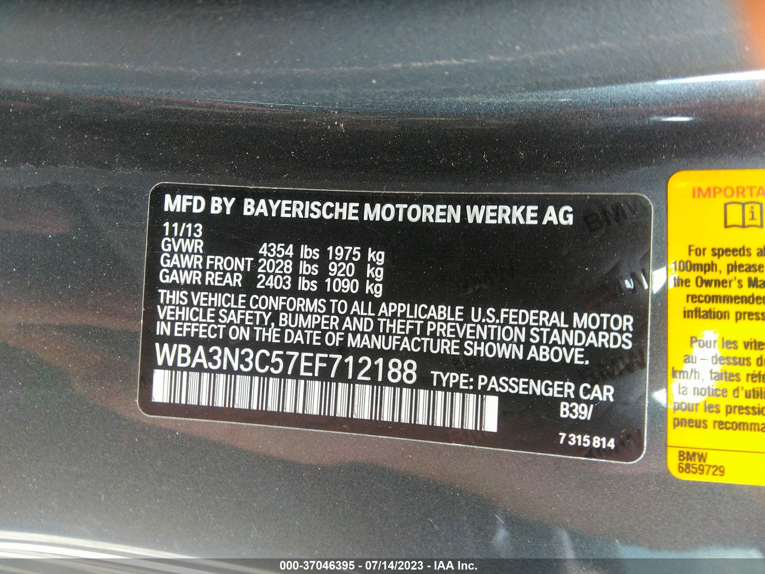 Photo 8 VIN: WBA3N3C57EF712188 - BMW 4ER 