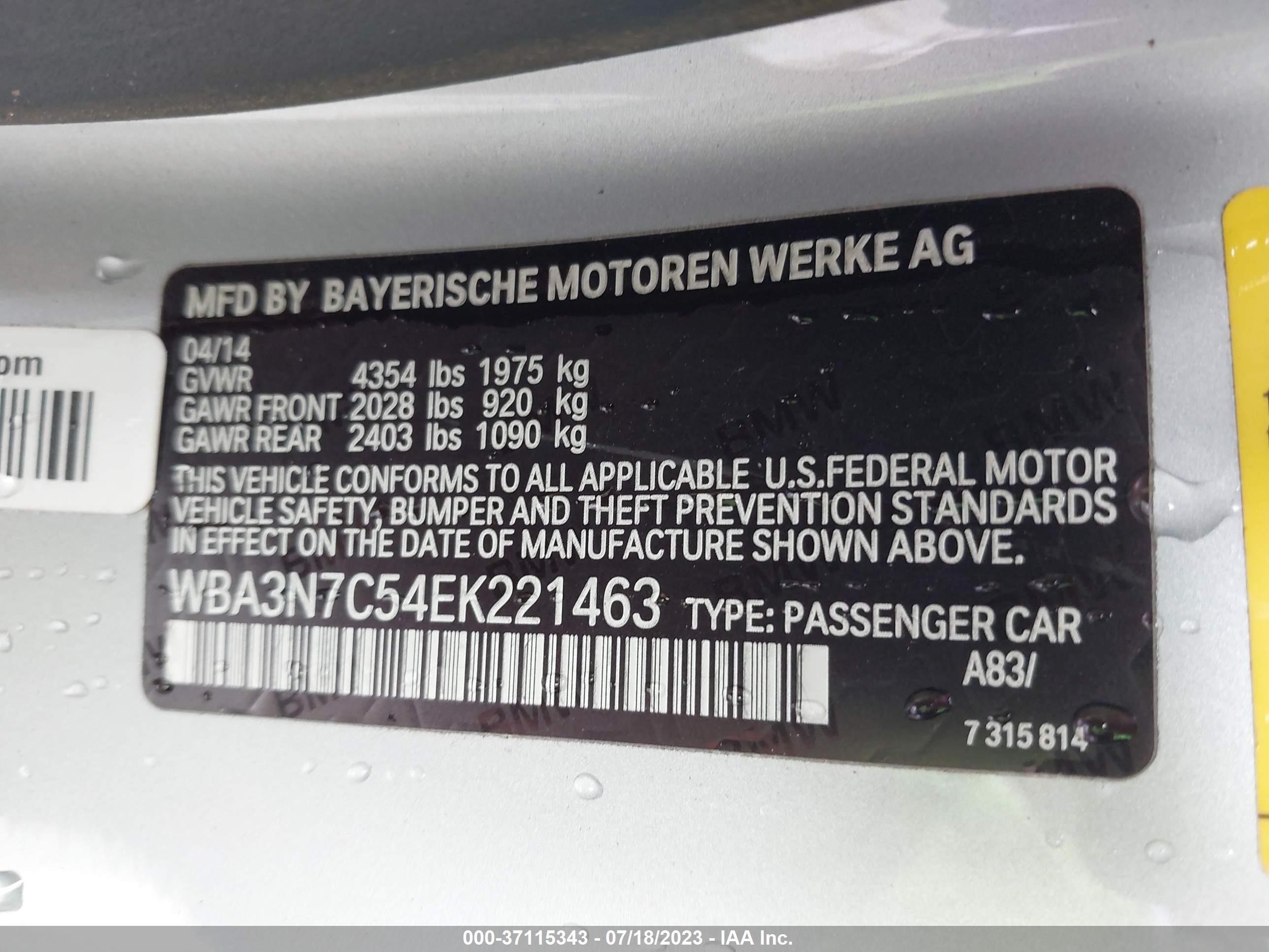 Photo 8 VIN: WBA3N7C54EK221463 - BMW 4ER 