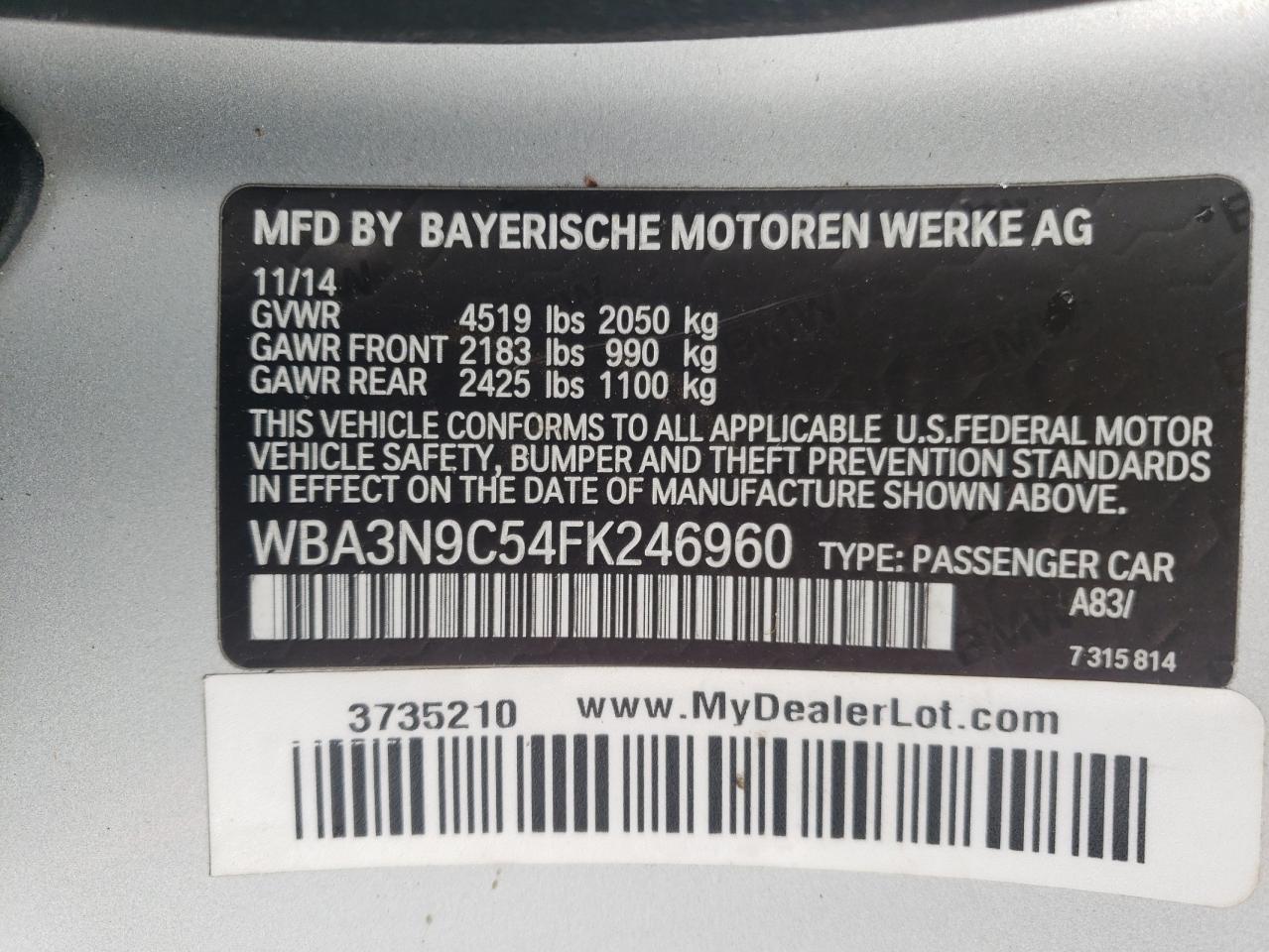 Photo 11 VIN: WBA3N9C54FK246960 - BMW 4ER 