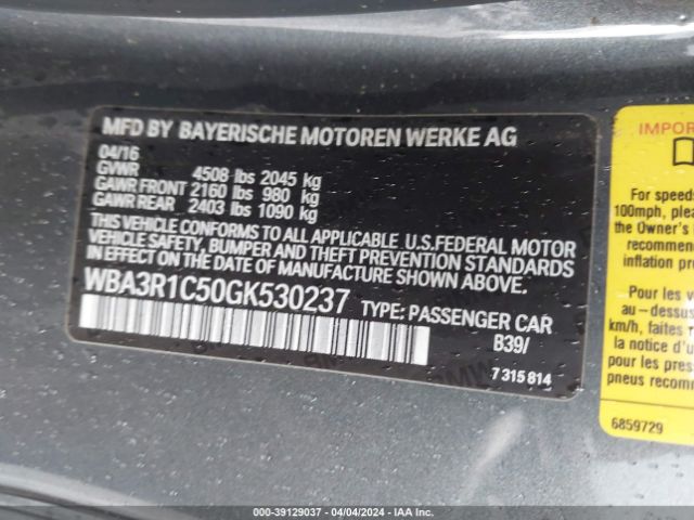 Photo 8 VIN: WBA3R1C50GK530237 - BMW 435I 