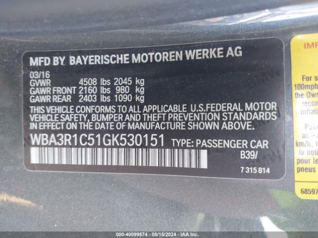 Photo 8 VIN: WBA3R1C51GK530151 - BMW 435I 