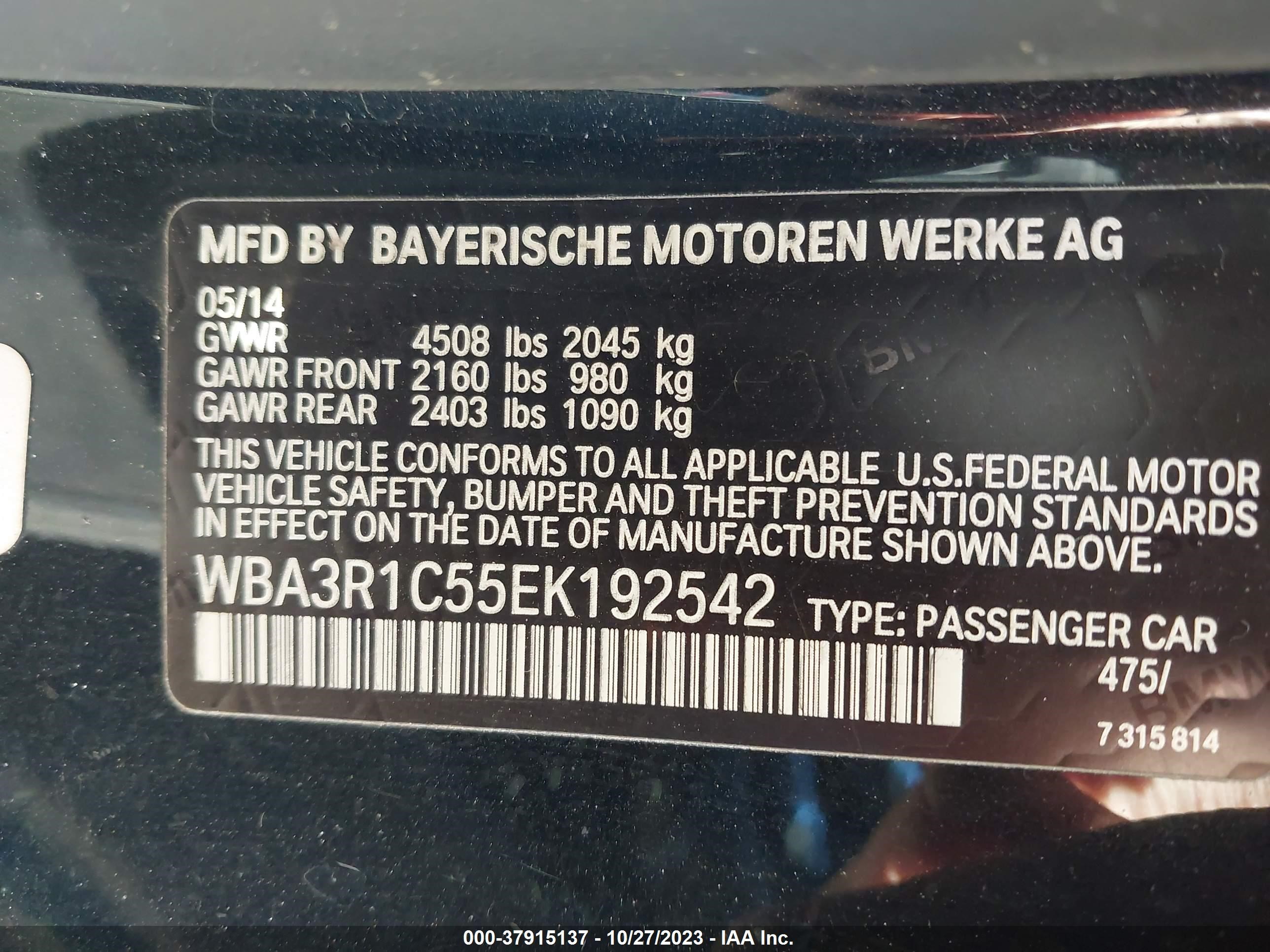 Photo 8 VIN: WBA3R1C55EK192542 - BMW 4ER 