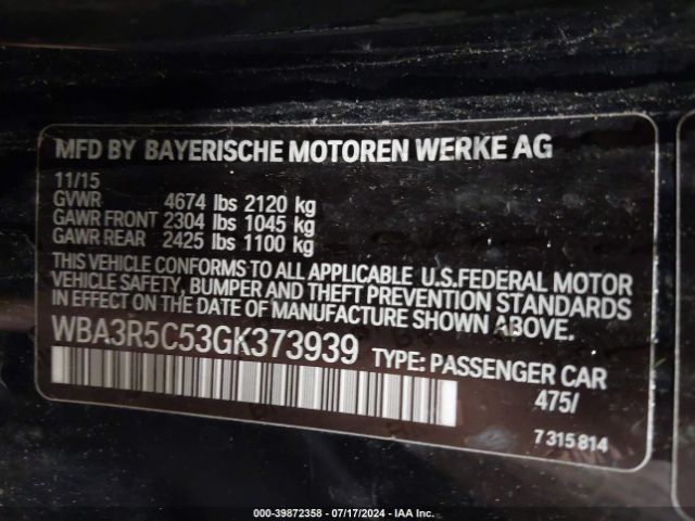 Photo 8 VIN: WBA3R5C53GK373939 - BMW 435I 