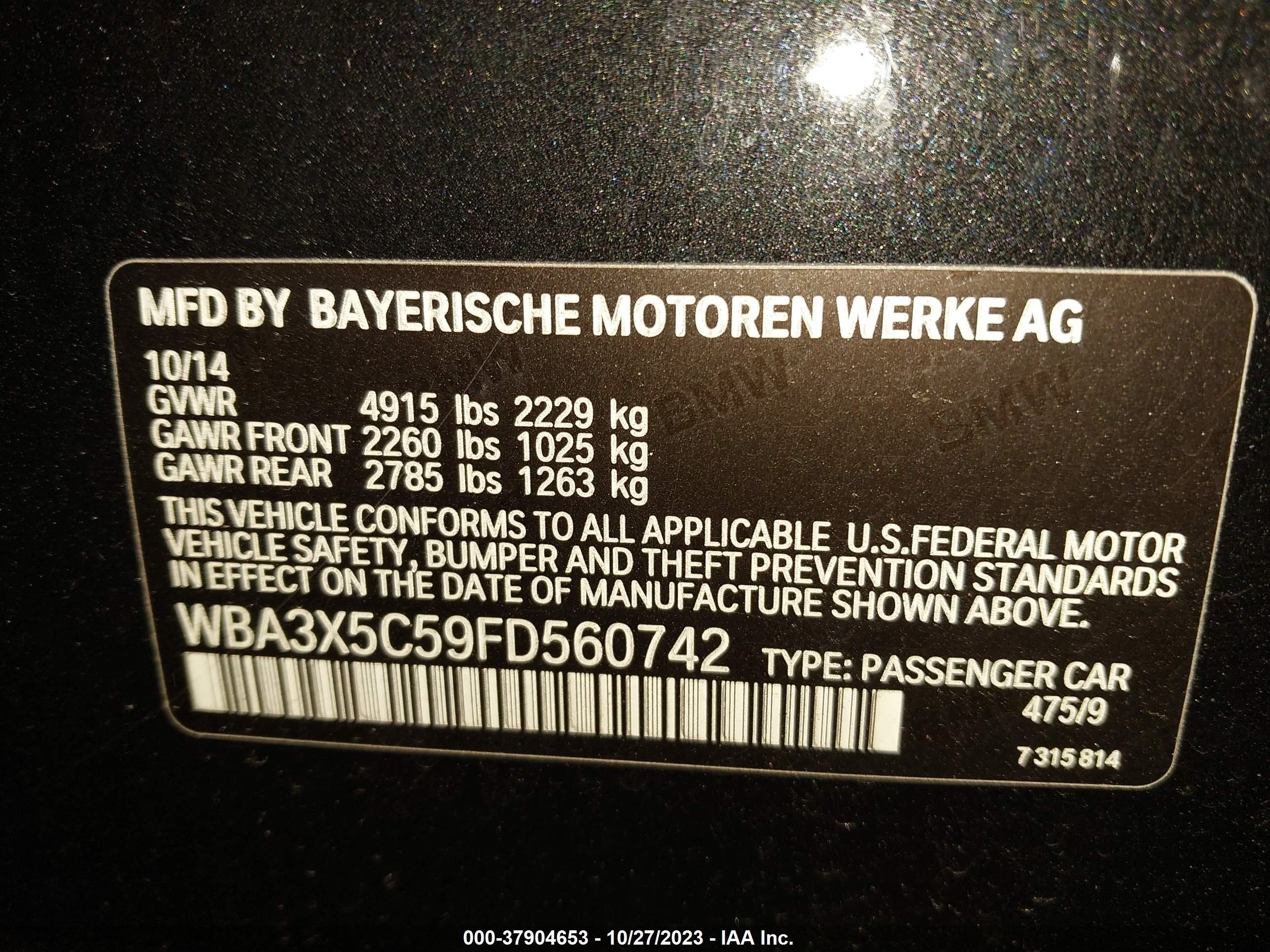 Photo 8 VIN: WBA3X5C59FD560742 - BMW 328I XDRIVE GT 