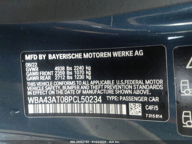 Photo 8 VIN: WBA43AT08PCL50234 - BMW 430I 