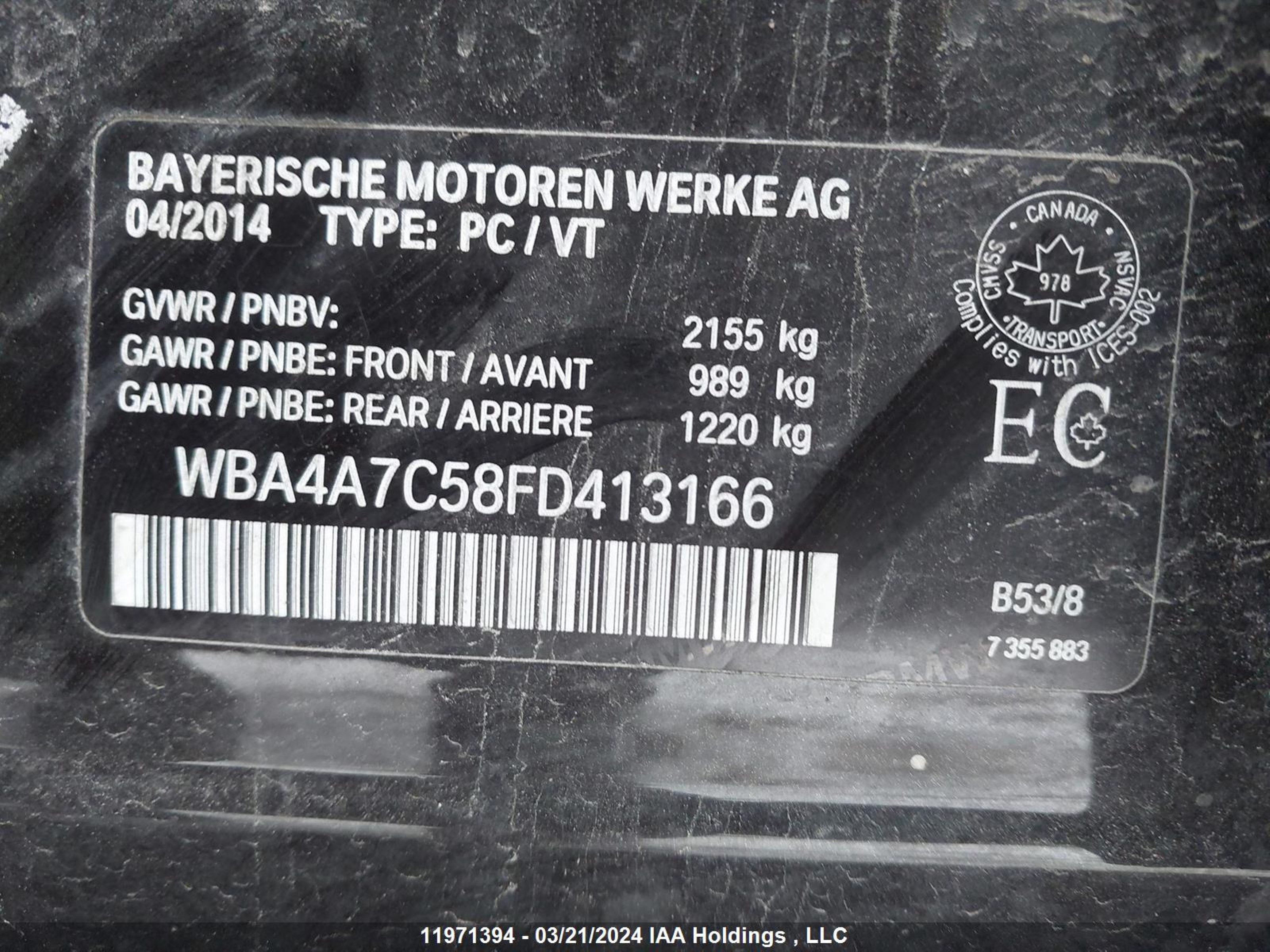 Photo 8 VIN: WBA4A7C58FD413166 - BMW 4ER 