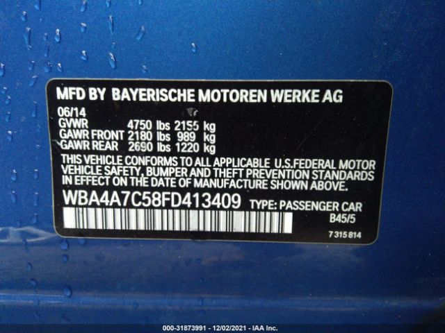 Photo 8 VIN: WBA4A7C58FD413409 - BMW 4 SERIES 