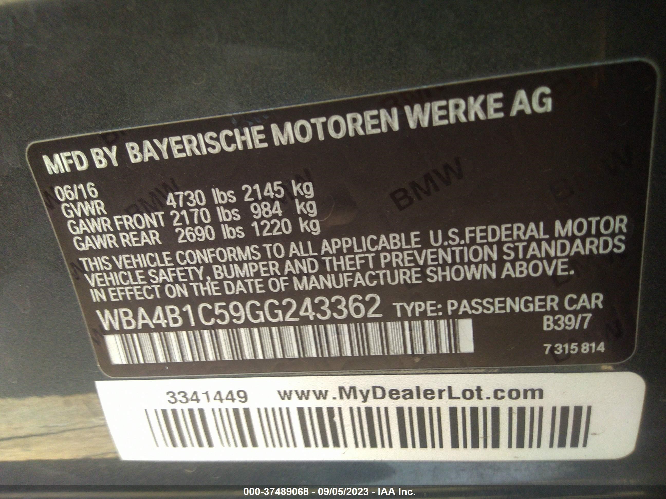 Photo 8 VIN: WBA4B1C59GG243362 - BMW 4ER 