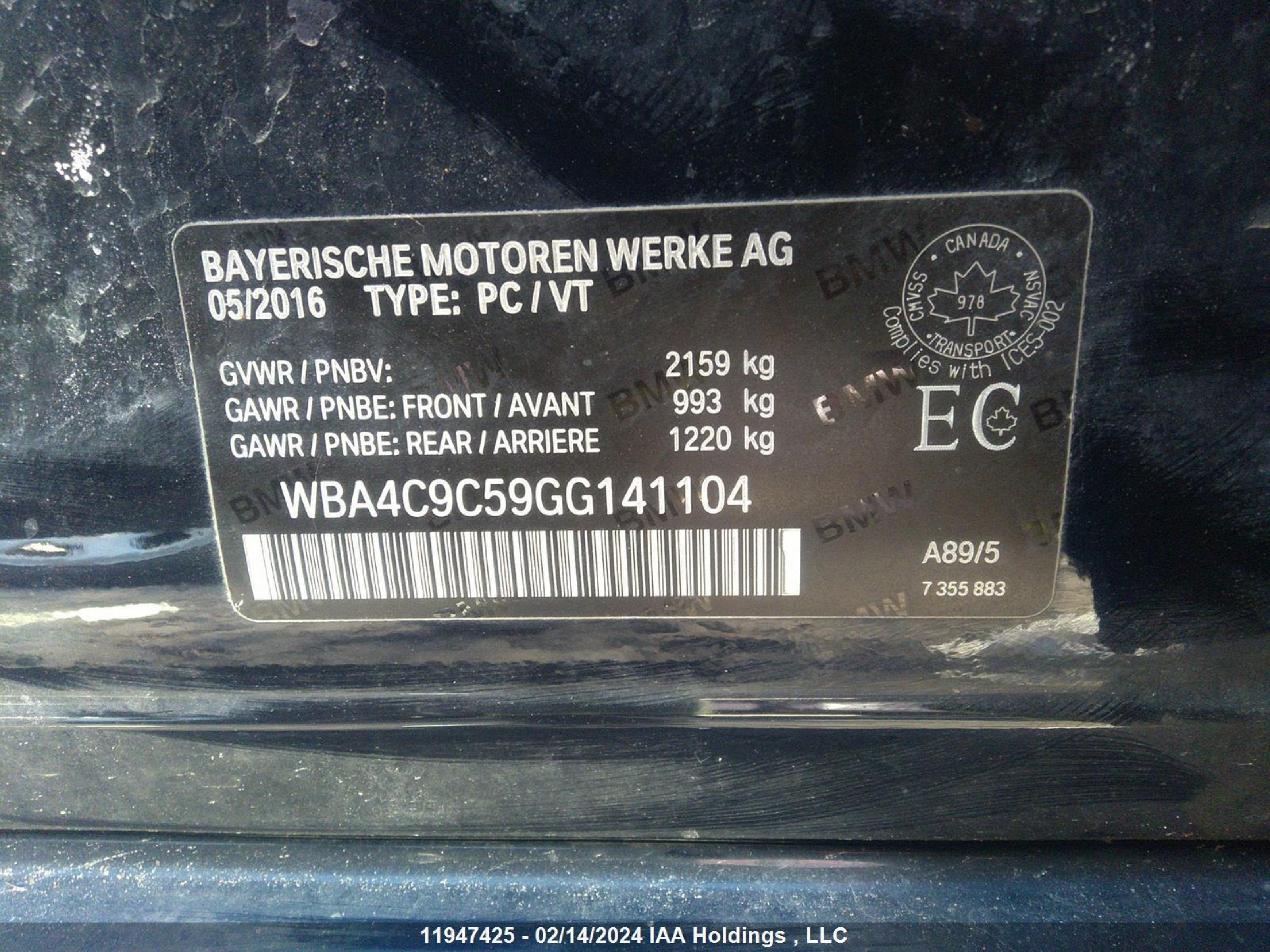 Photo 8 VIN: WBA4C9C59GG141104 - BMW 4ER 