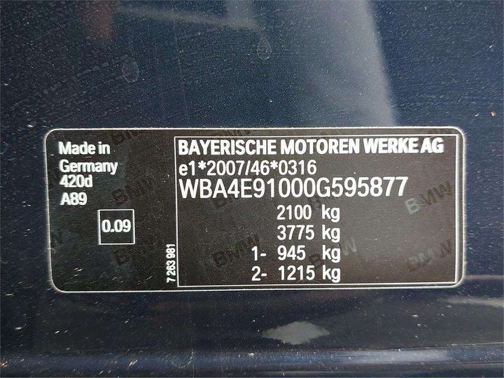 Photo 8 VIN: WBA4E91000G595877 - BMW SRIE 4 GRAN COUPE 