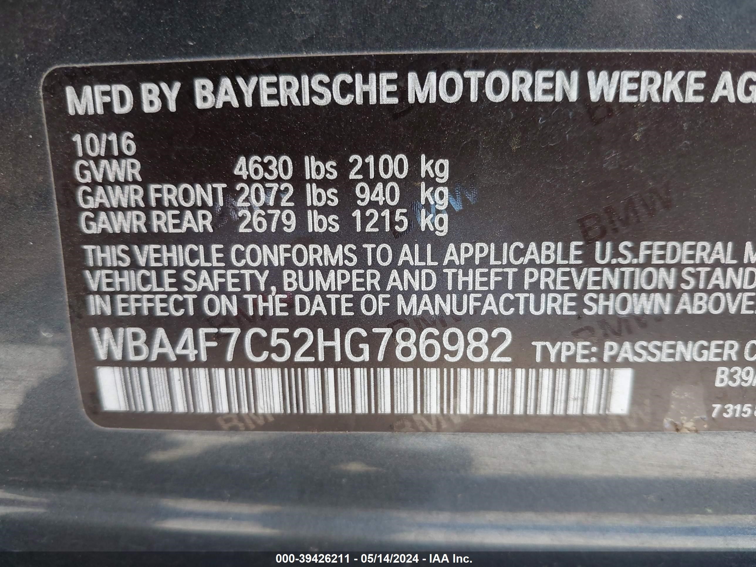 Photo 8 VIN: WBA4F7C52HG786982 - BMW 4ER 