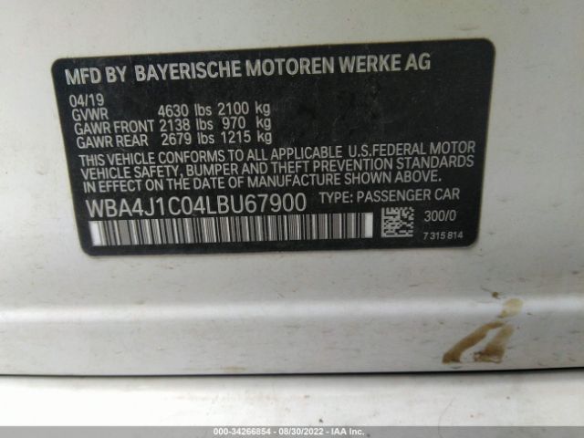 Photo 8 VIN: WBA4J1C04LBU67900 - BMW 4 SERIES 