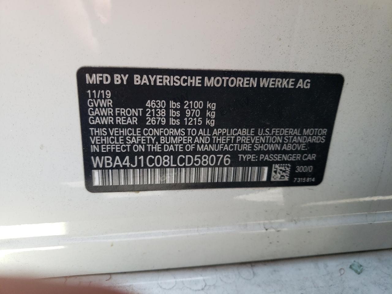 Photo 11 VIN: WBA4J1C08LCD58076 - BMW 4ER 