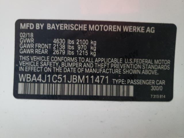 Photo 9 VIN: WBA4J1C51JBM11471 - BMW 430I GRAN 