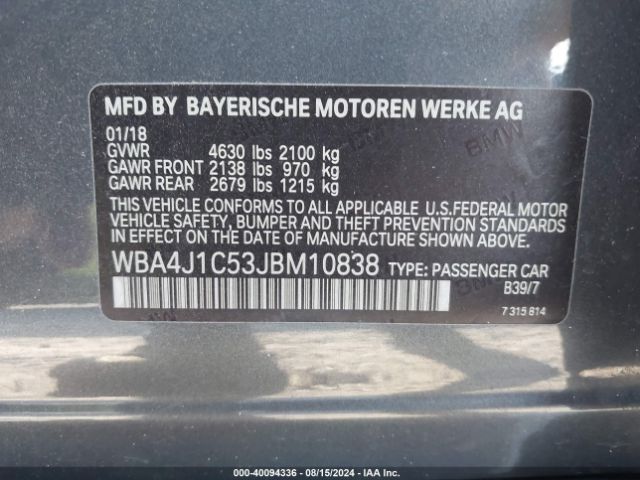 Photo 8 VIN: WBA4J1C53JBM10838 - BMW 430I 