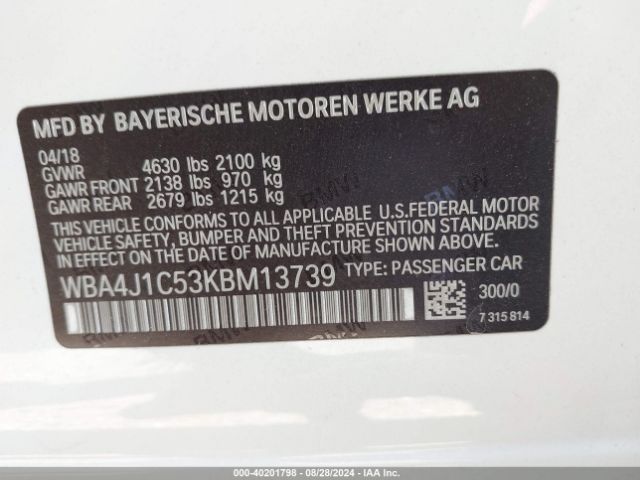 Photo 8 VIN: WBA4J1C53KBM13739 - BMW 430I 