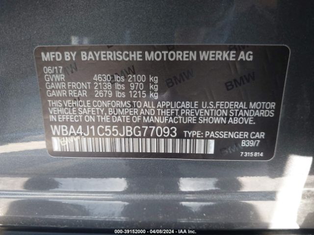 Photo 8 VIN: WBA4J1C55JBG77093 - BMW 430I GRAN COUPE 