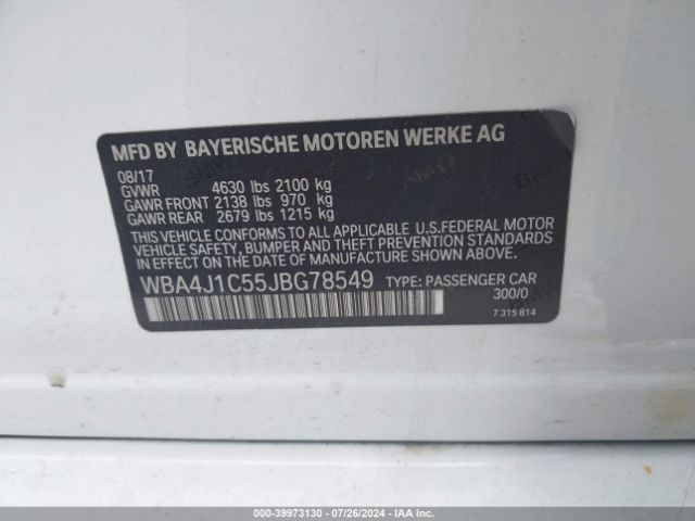 Photo 8 VIN: WBA4J1C55JBG78549 - BMW 430I 