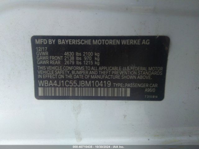 Photo 8 VIN: WBA4J1C55JBM10419 - BMW 430I 