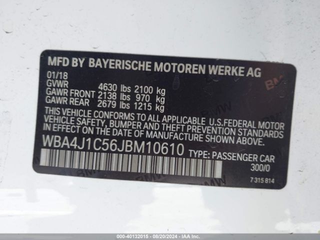 Photo 8 VIN: WBA4J1C56JBM10610 - BMW 430I 