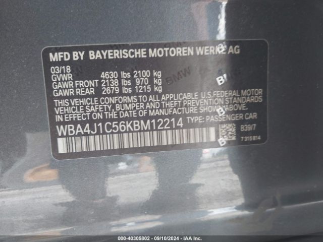 Photo 8 VIN: WBA4J1C56KBM12214 - BMW 430I 