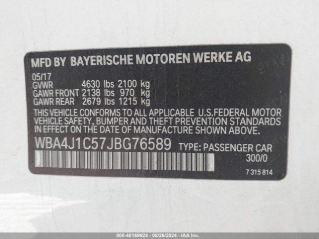 Photo 8 VIN: WBA4J1C57JBG76589 - BMW 430I 